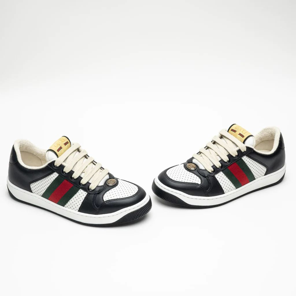 Gucci Screener Low-Top Sneakers Black White /Red Green Stripe