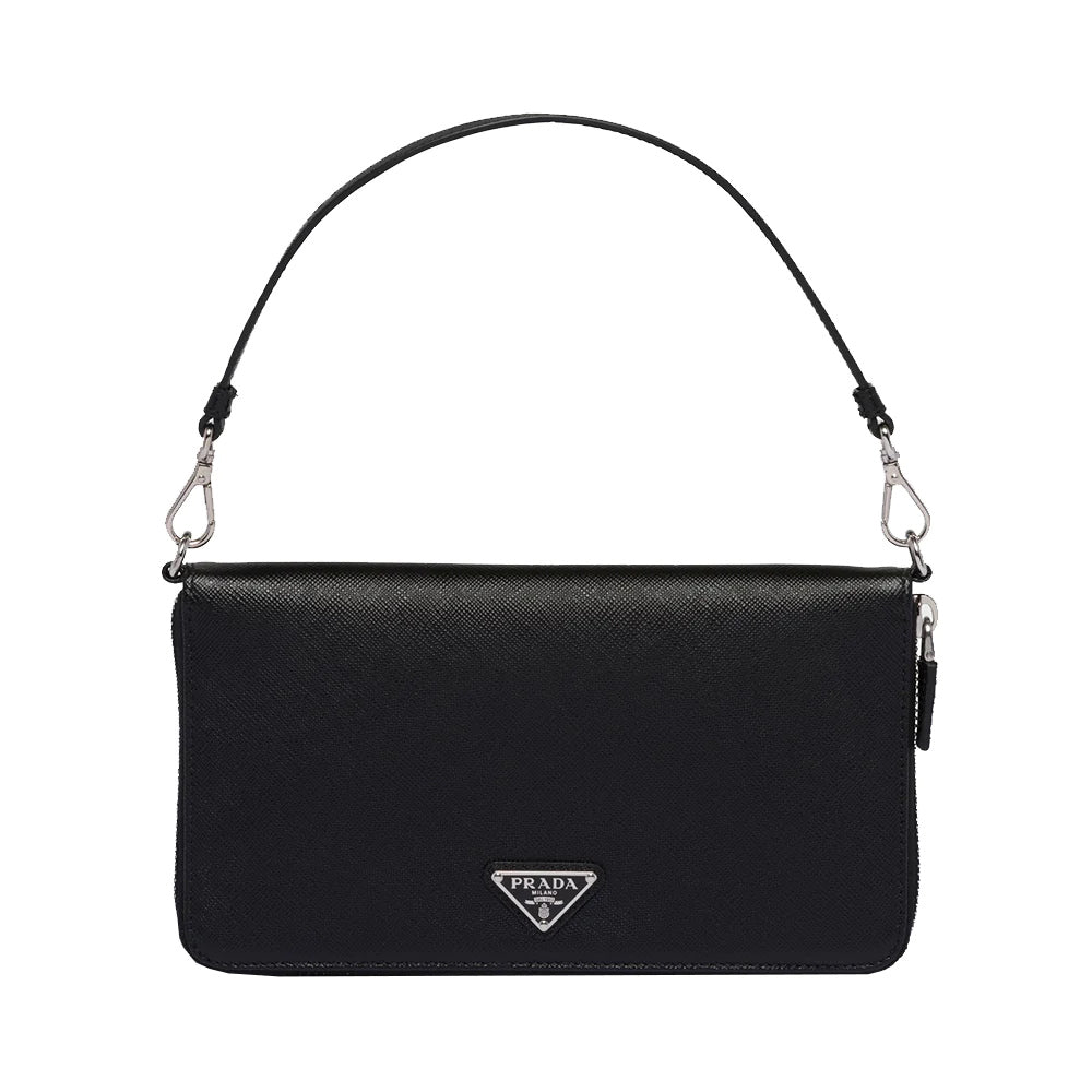 Prada Triangle Logo Saffiano Leather Document Holder with Strap Black