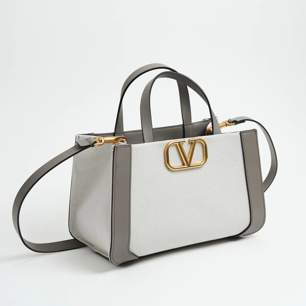 Small Vlogo Canvas Tote Bag Bicolor Beige/Moon Taupe 