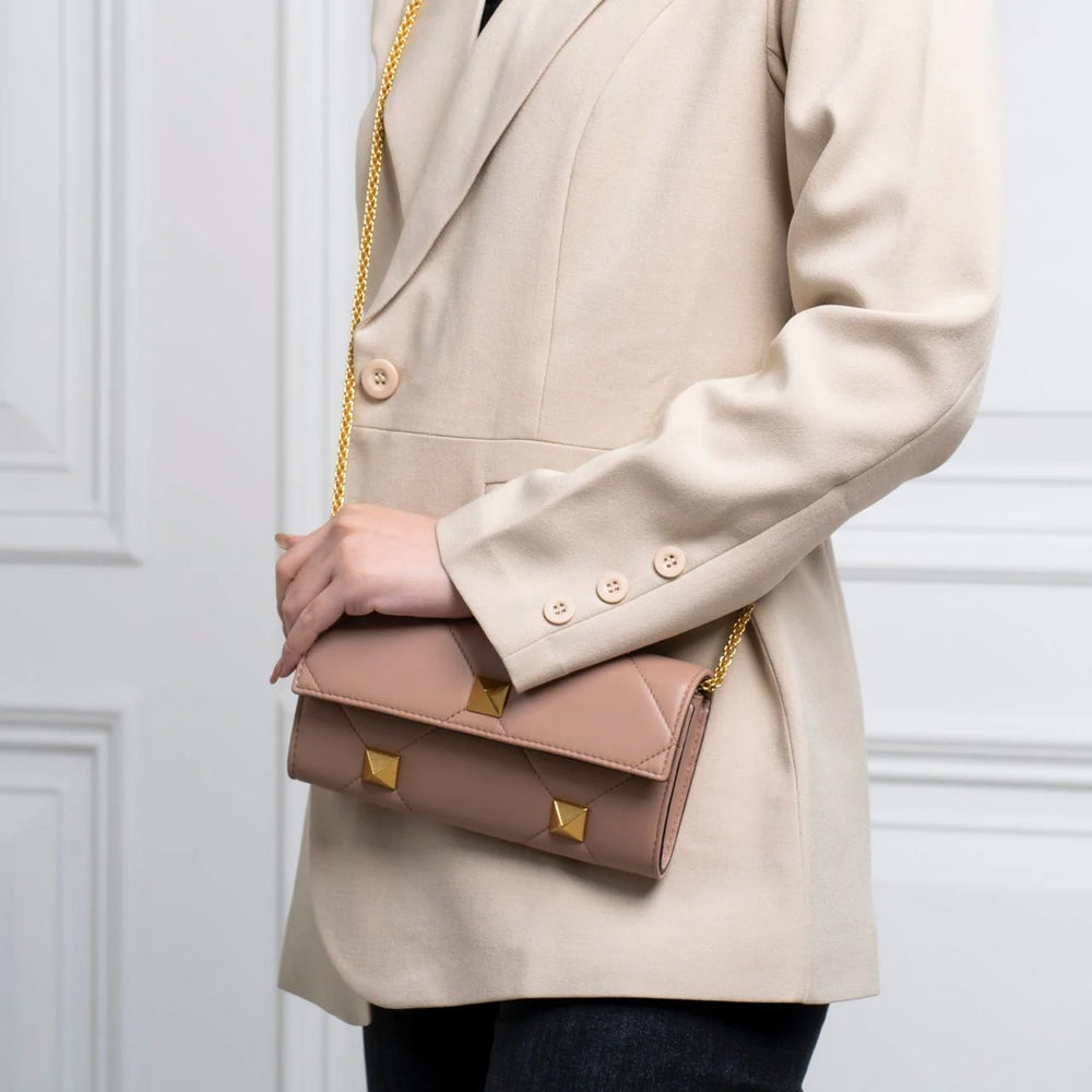 Valentino Garavani Roman Stud Wallet on Chain Rose Cannelle