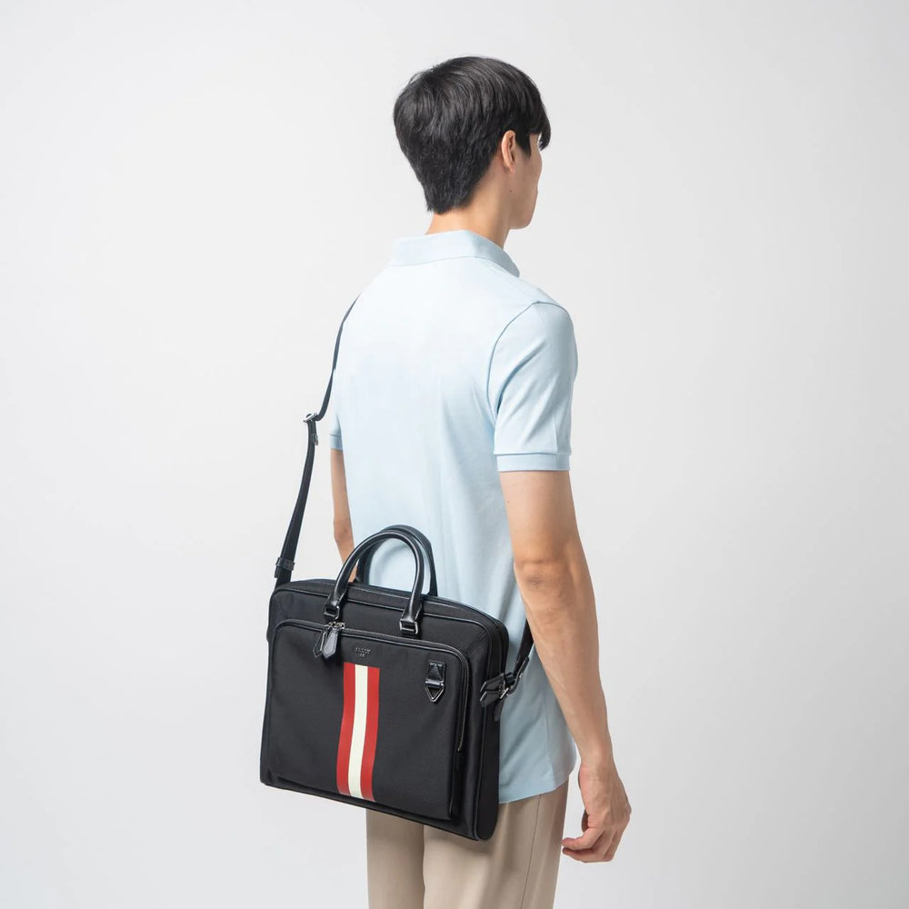 Bally Zyon Nylon Business Bag Black Red