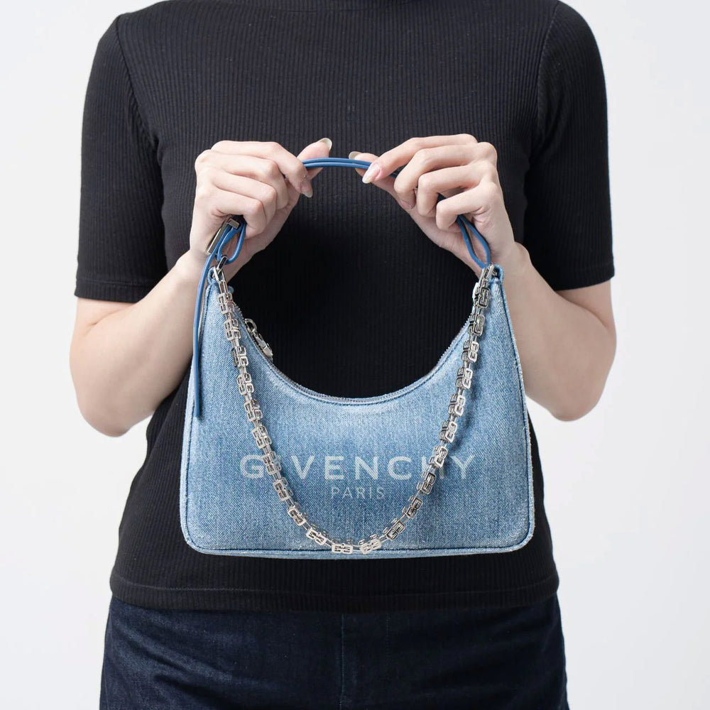 Givenchy Small Moon Cut Out Bag Washed Denim with Chain Shw