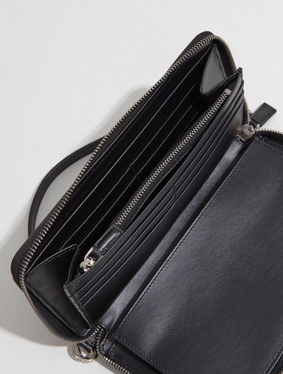 Prada Triangle Logo Saffiano Leather Document Holder with Strap Black