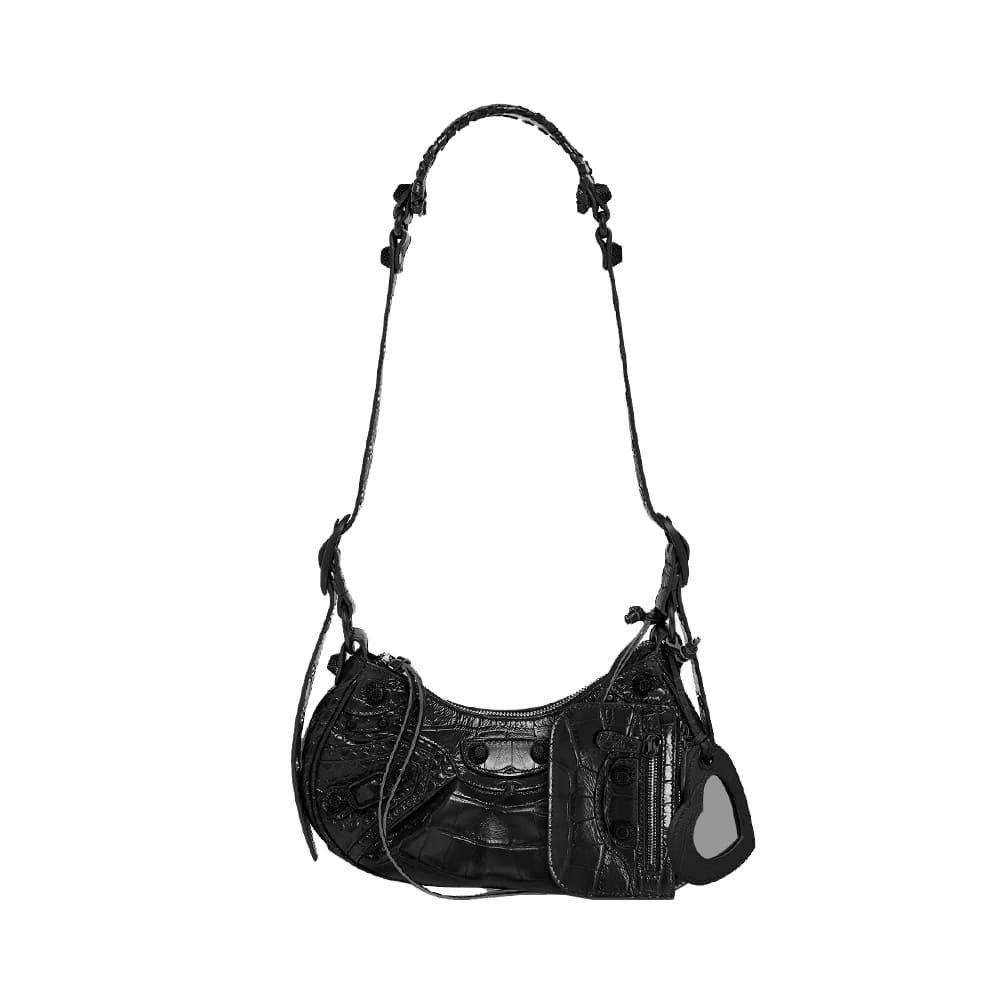 Balenciaga Le Cagole XS Shoulder Bag Croco Embosesed Black