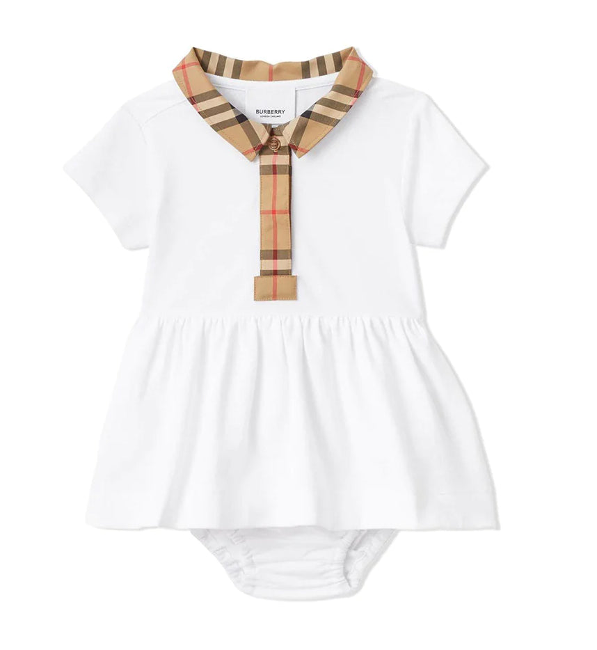 Burberry Kids Check Trim Dress with Bloomers White