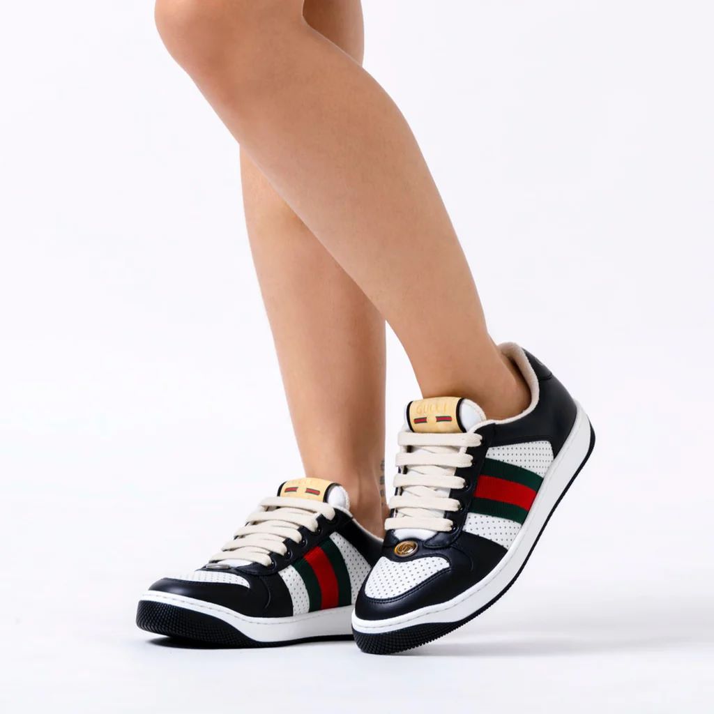 Gucci Screener Low-Top Sneakers Black White /Red Green Stripe