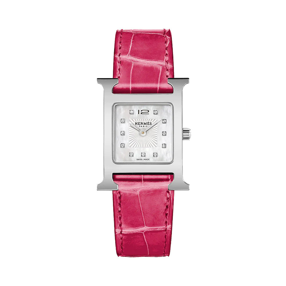 Hermès H-Hour PM Watch Braise Alligator Diamond Inside Shw