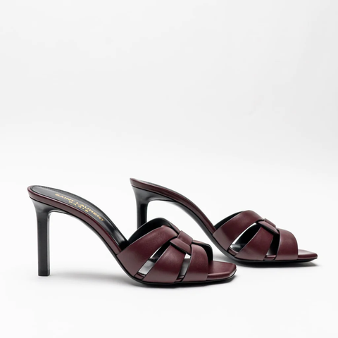 Saint Laurent Tribute Smooth Leather 8.5 cm Heeled Sandal Rouge Legion