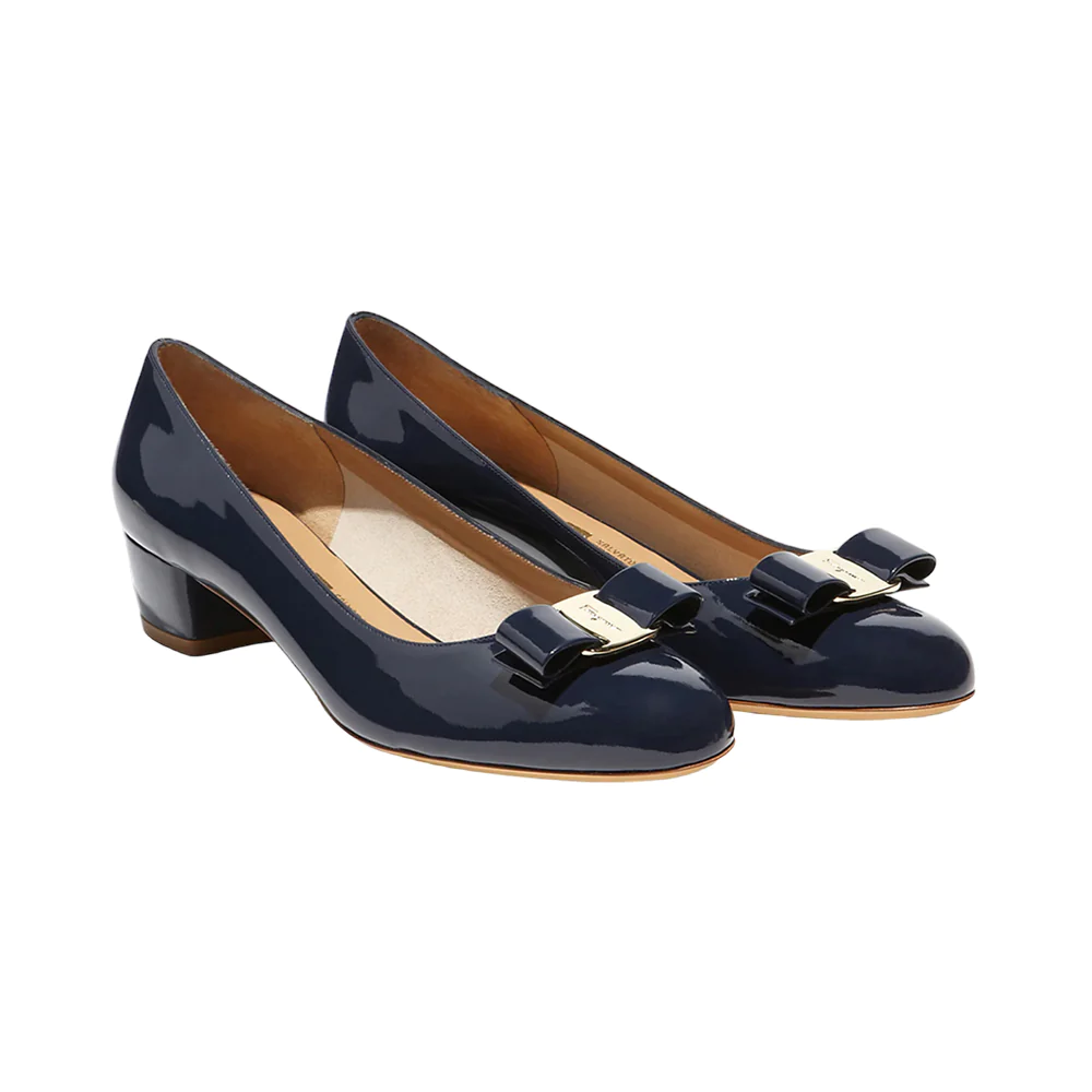 Salvatore Ferragamo Vara Bow Pumps Patent Oxford Blue Ghw