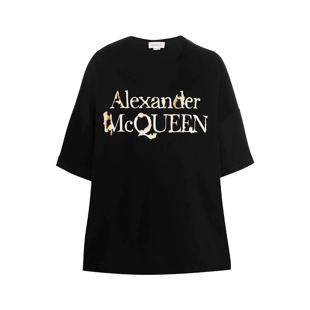 Alexander Mcqueen On Fire Logo Print T-Shirt Black