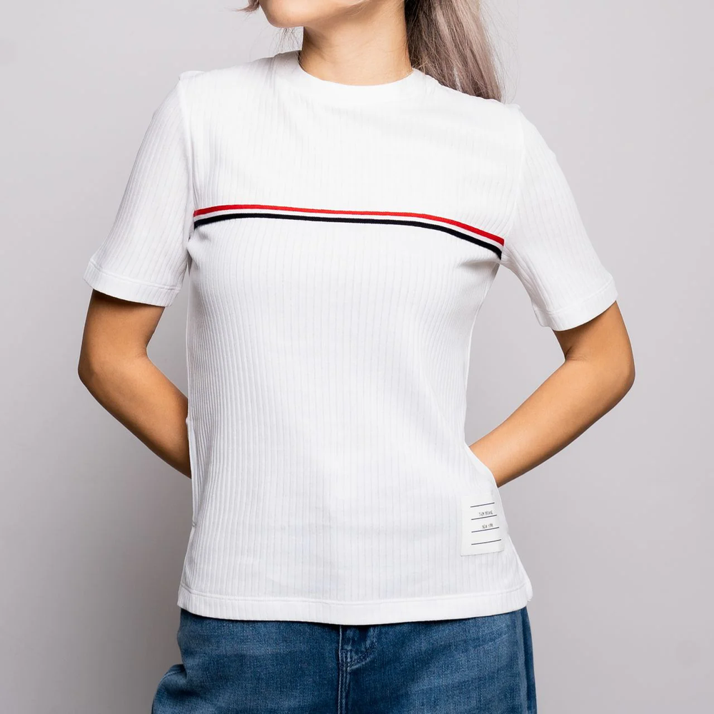 Thom Browne High Twist Rib Stripe T-Shirt White