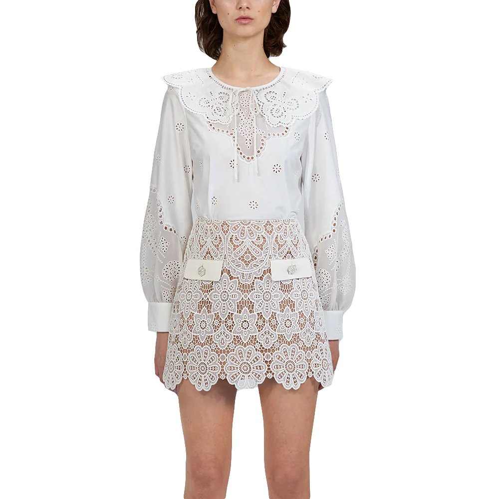 Self Portrait Guipure Mini Skirt Ivory Floral