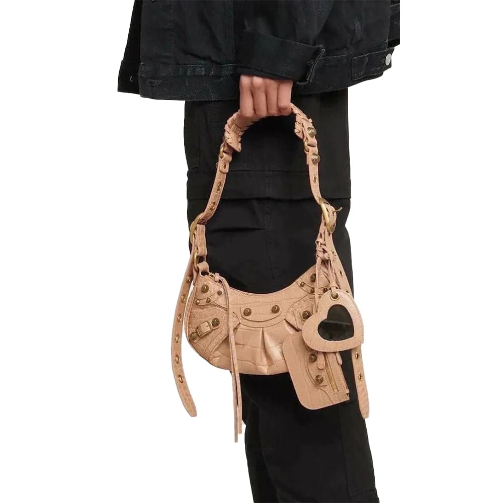 Balenciaga Le cagole XS Shoulder Bag Croco Embossed Beige Ghw
