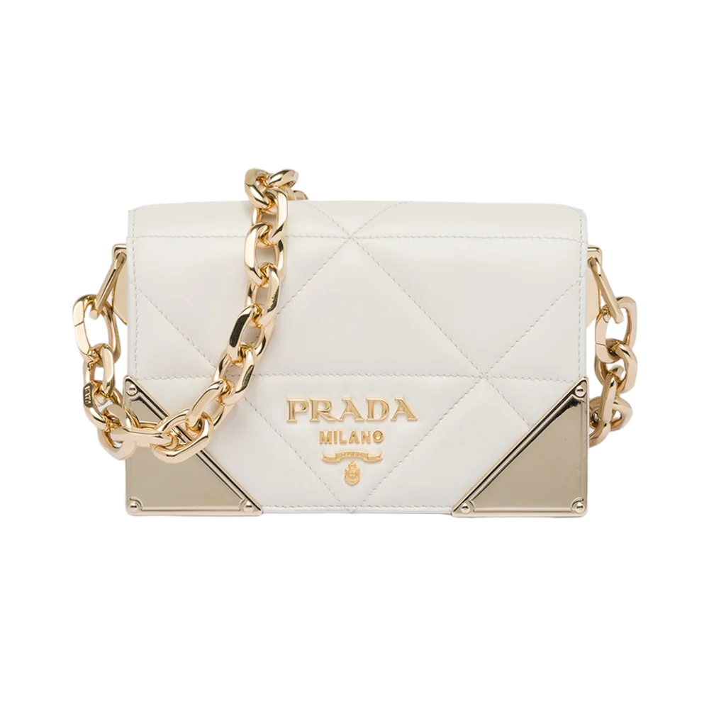 Prada Quilted Nappa Leather Chain Shoulder Bag White