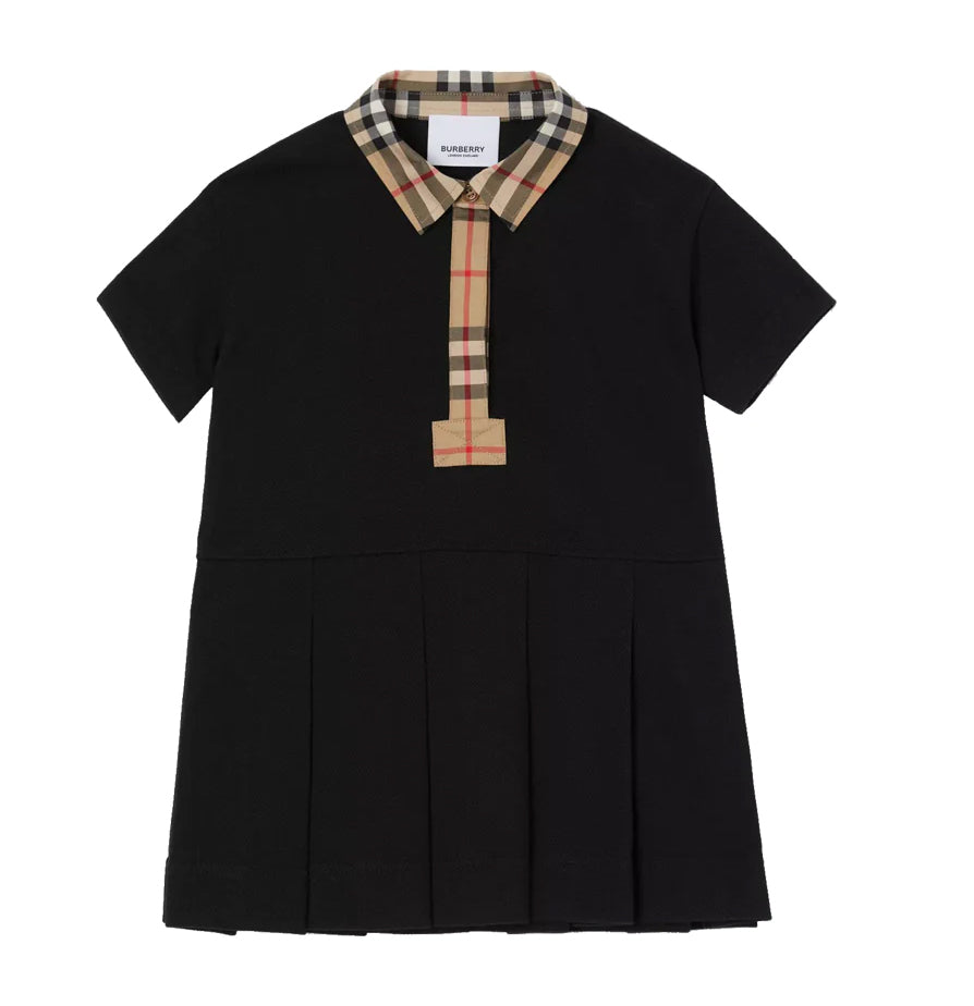 Burberry Baby Vintage Check Trim Cotton Piqué Polo Shirt Dress Black