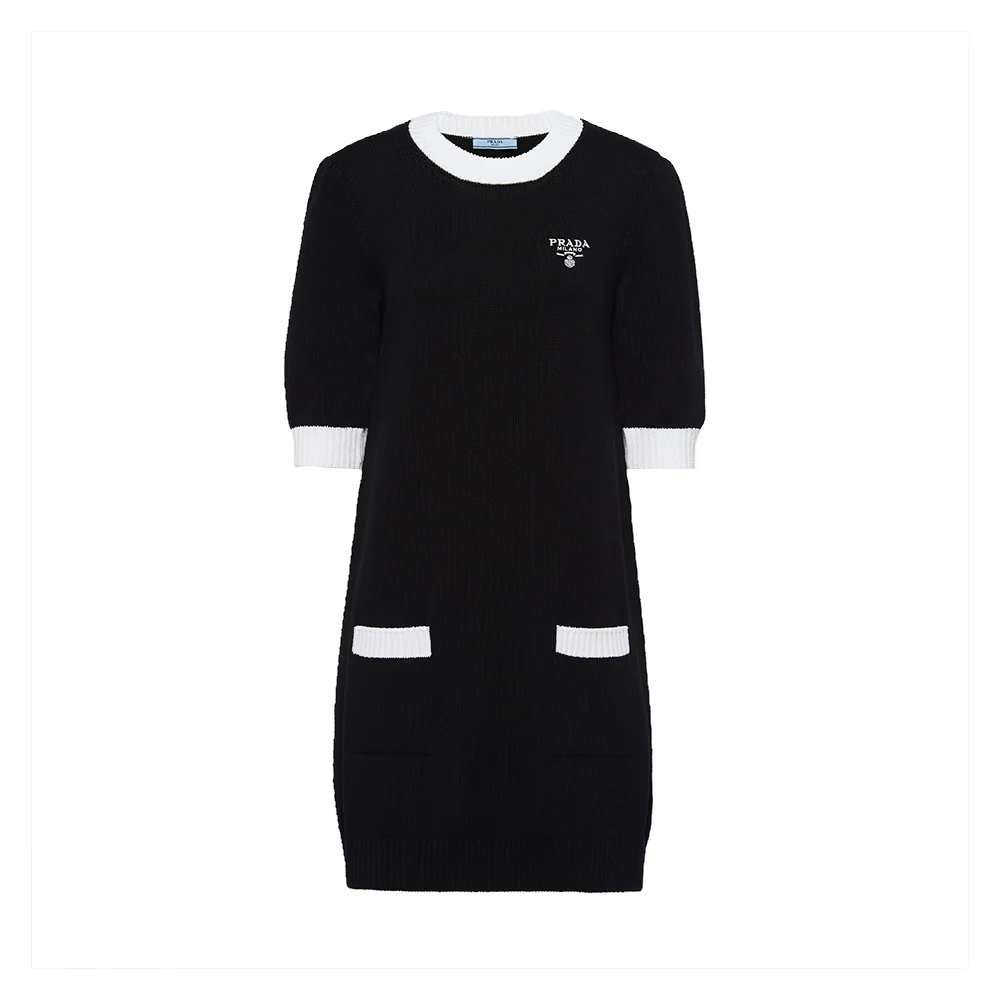 Prada Two Tone Knitted Midi Dress Black White