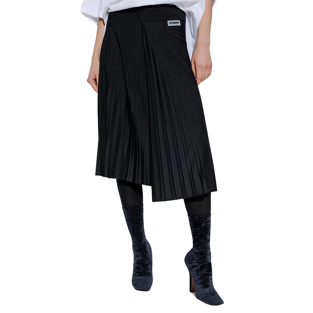 Vetements Pleated Asymmetric Midi Skirt Black