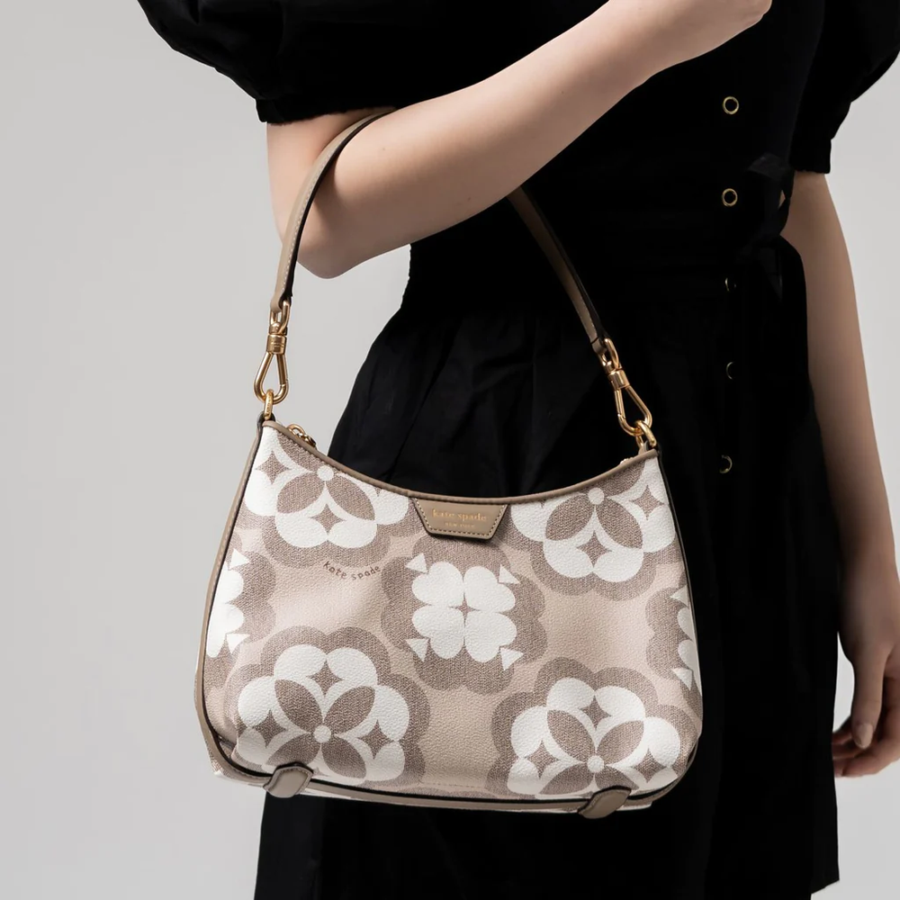 Reece Spade Flower Monogram Coated Canvas Medium Crossbody Natural Multi