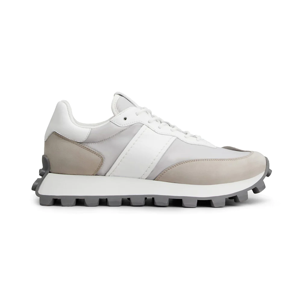 1T Leather and Fabric Sneakers Beige White