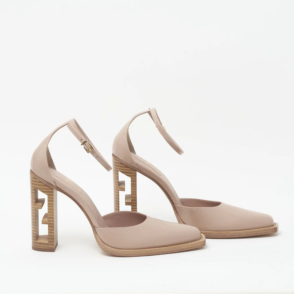 Fendi Cut Baguette Ankle Strap Pump Heels Pink