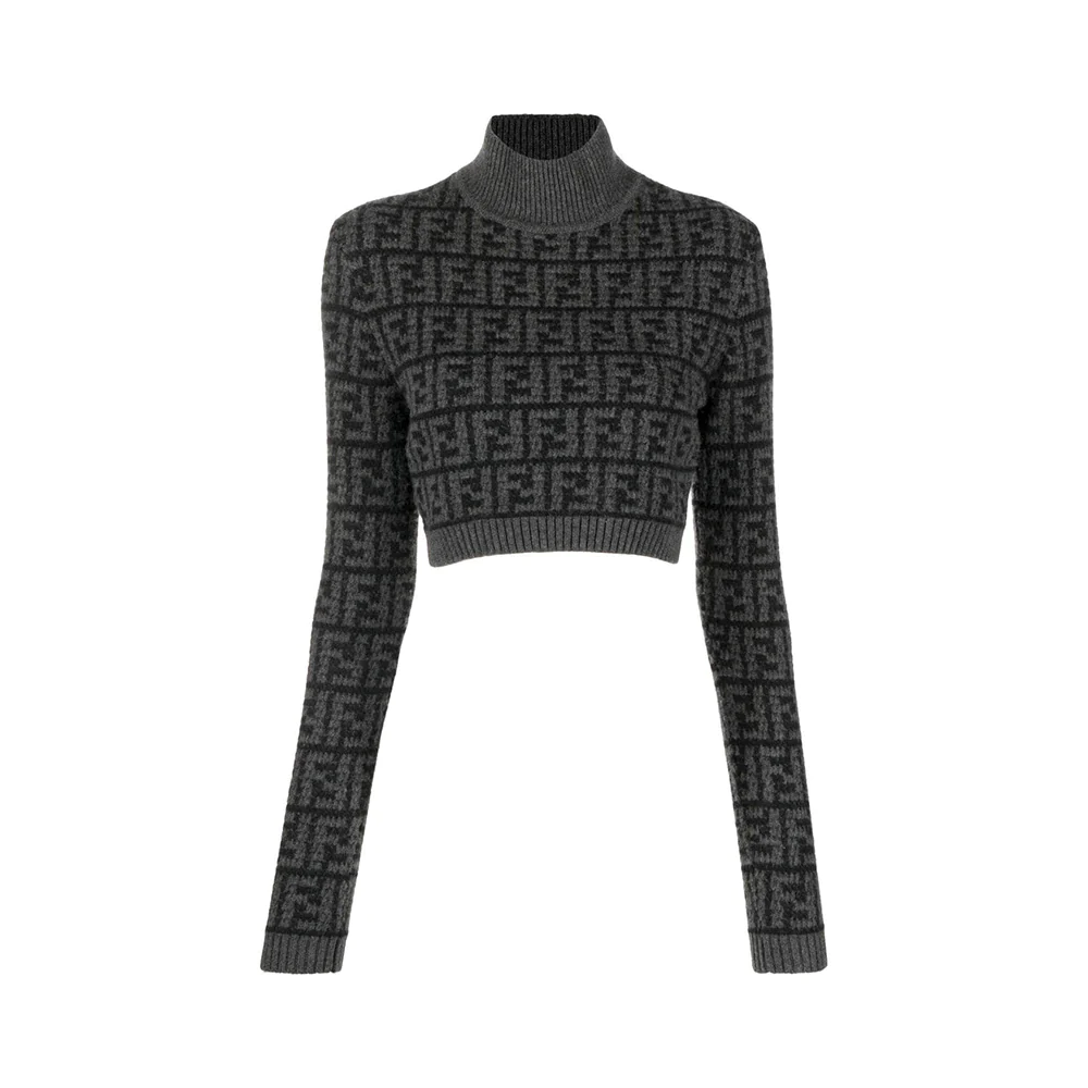 Fendi Monogram Jacquard Cropped Knit Dark Grey/Black