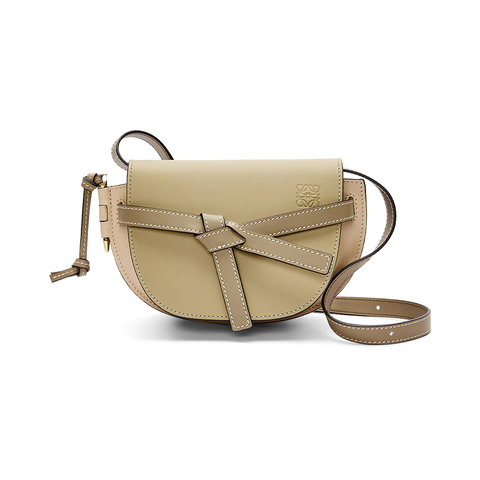 Loewe Mini Gate Dual Bag in Soft Calfskin Clay Green/Dusty Beige