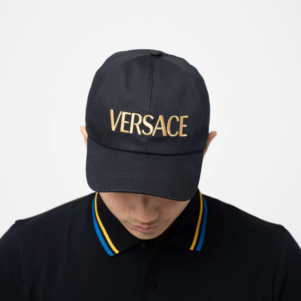 Versace Embroidered Logo Baseball Cap Black Gold