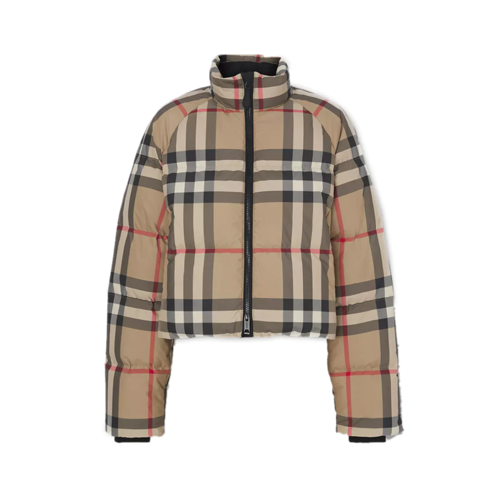 Burberry Check Cropped Puffer Jacket Archive Beige