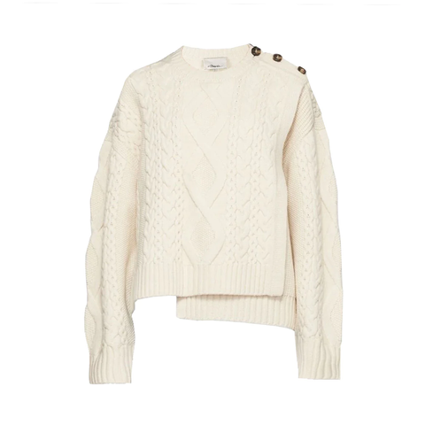 Philip Lim Long Sleeve Wool Nylon Cable Pullover Antique White