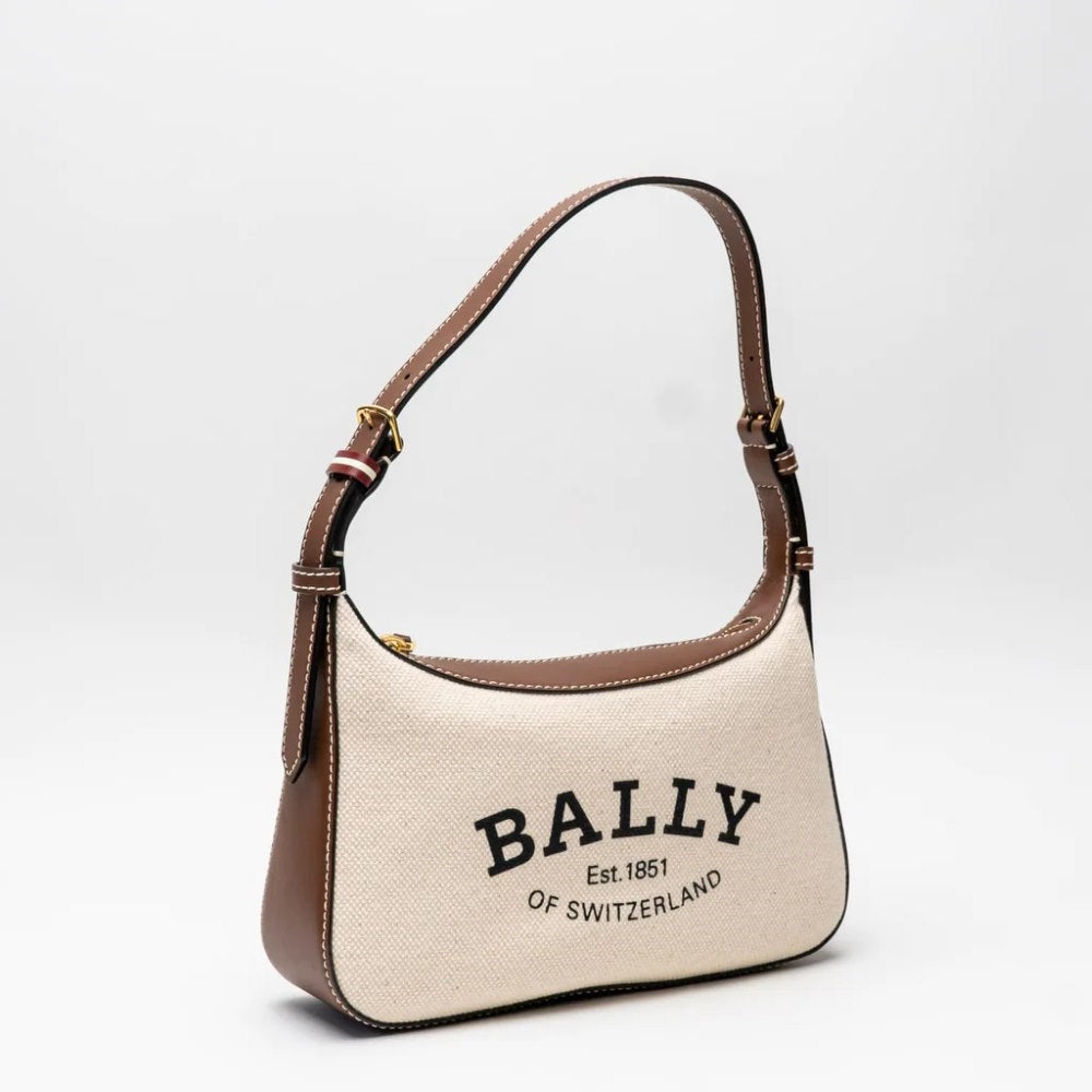 Bally Coralye Canvas Shoulder Bag Natural Cuero