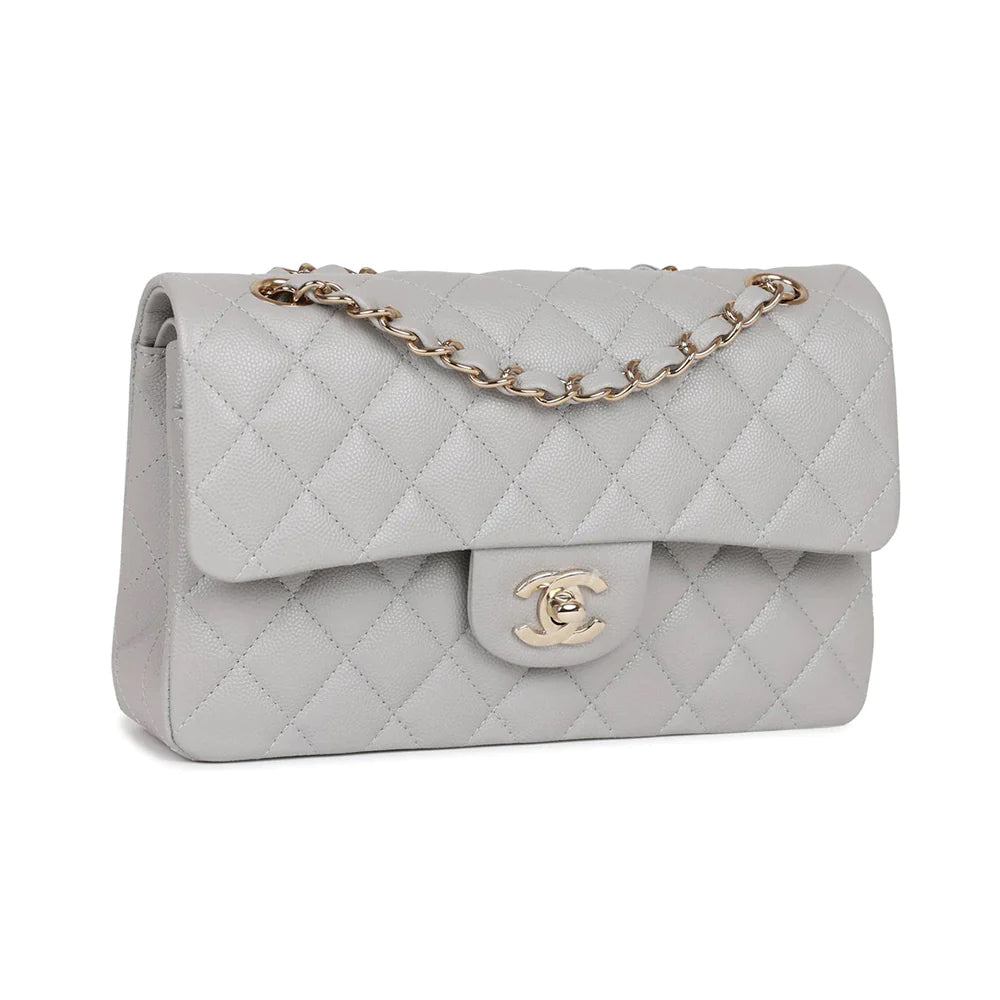 Chanel Small Classic Handbag Light Grey Caviar Lghw