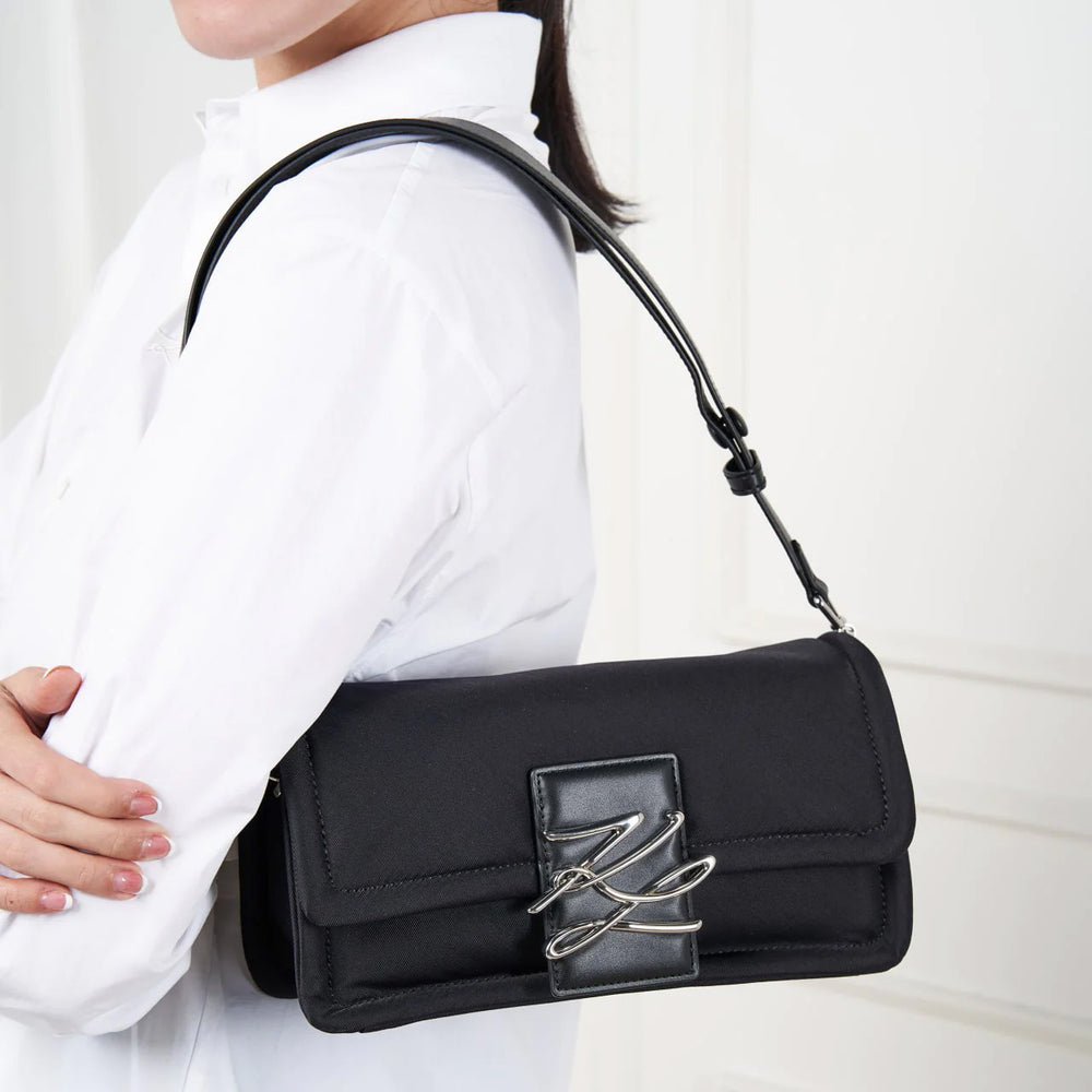 Karl Lagerfeld K/Autograph Soft Nylon Baguette Bag Black Shw