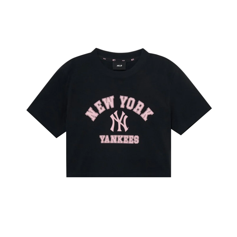 MLB NY Yankees Varsity Comfortable Cropped Tee Black Pink