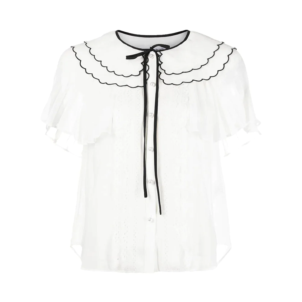 Self Portrait Chiffon Scallop Collar Shirt White 