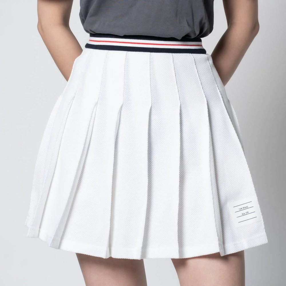Thom Browne Pleated Textured Cotton Short Skirt White