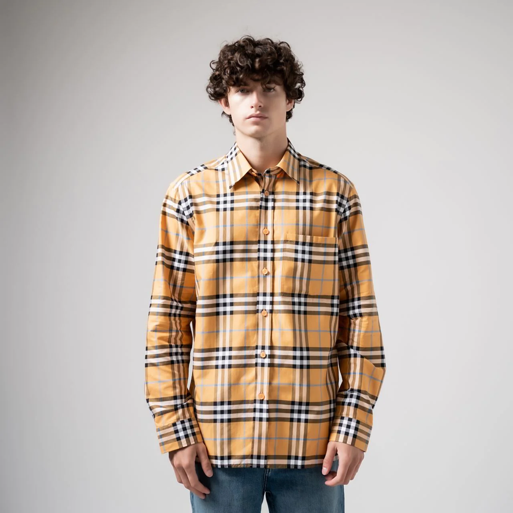 Burberry Check Cotton Shirt Dusty Orange