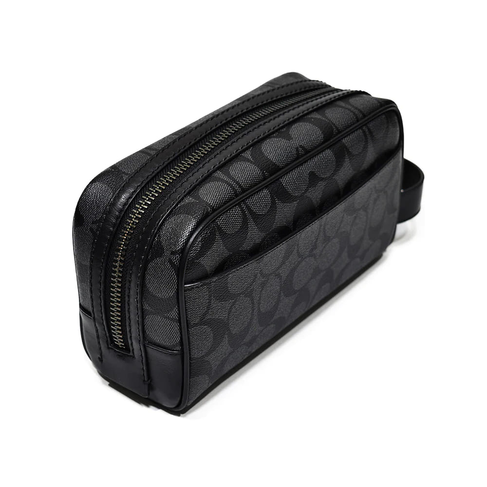 Coach Small Travel Kit Signature Canvas Charcoal Black