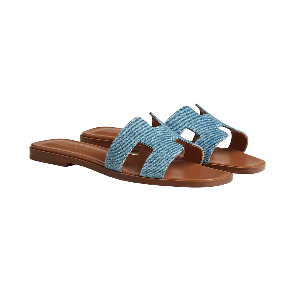 Hermes Oran Sandals Denim Bleu Clair
