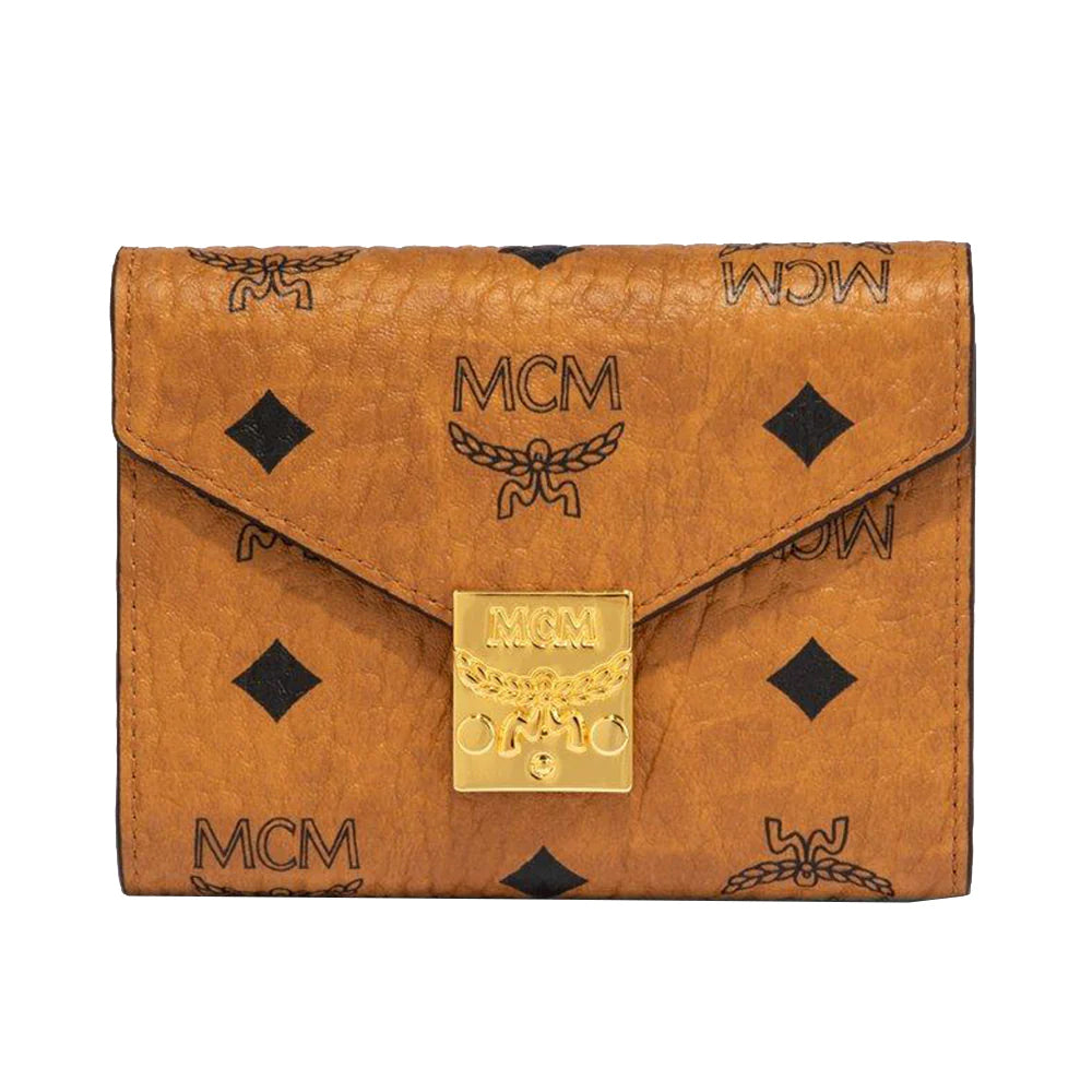 MCM Small Tracy Trifold Wallet in Visetos Cognac