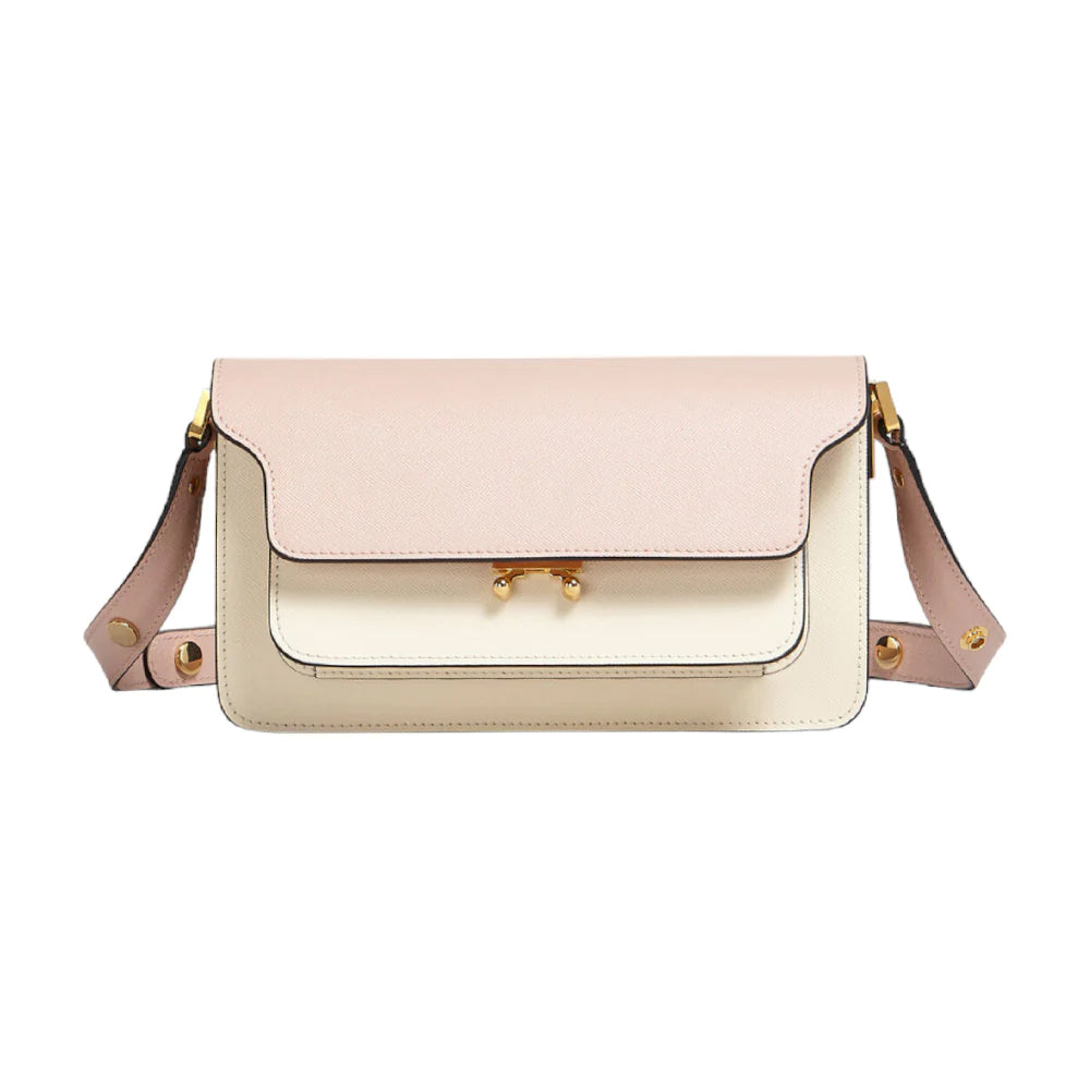 Marni East West Trunk Shoulder Bag Saffiano Leather Camellia/Talco