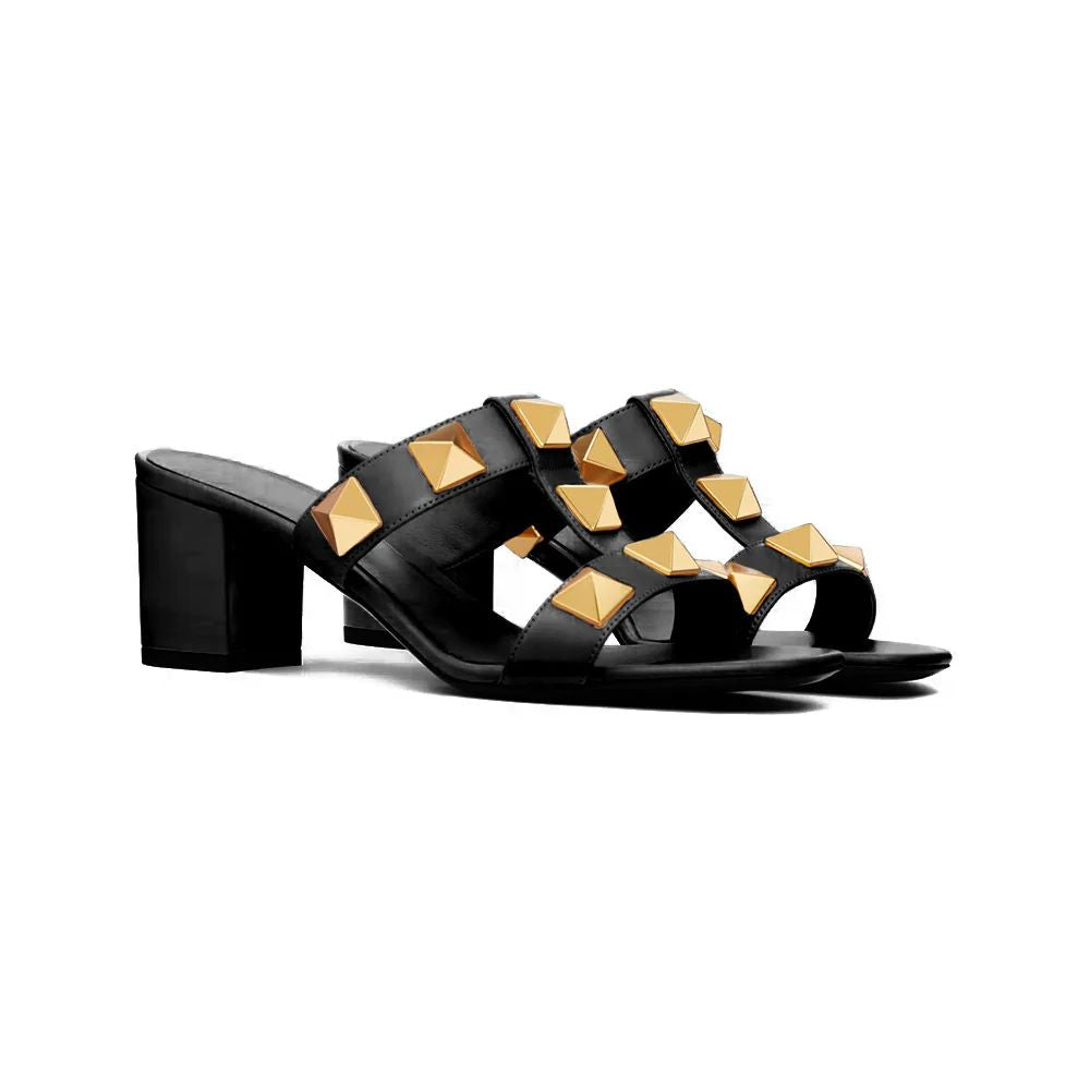Roman Stud Chunky Heel Slide Sandal 60 Black