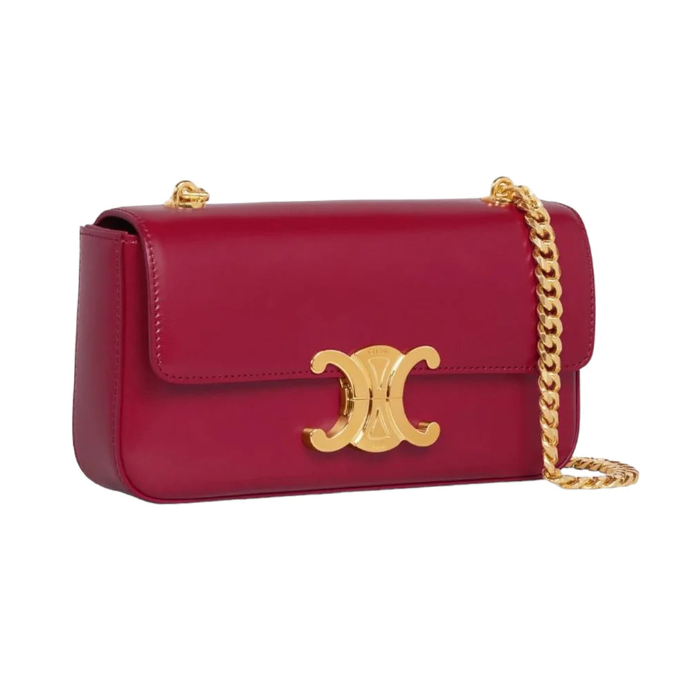 Celine Chain Triomphe Shiny Calfskin Shoulder Bag Red Ghw