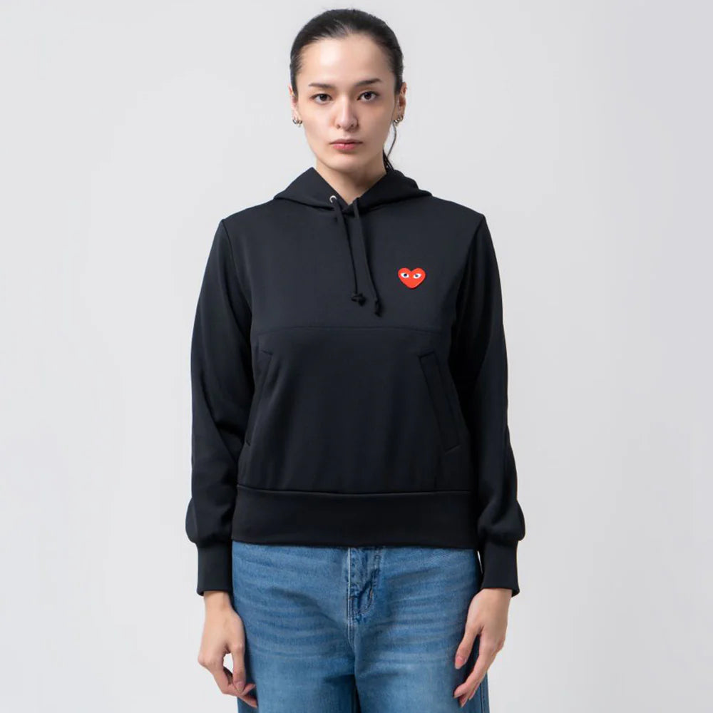 Comme Des Garcons Red Heart Logo Hoodie Black Women