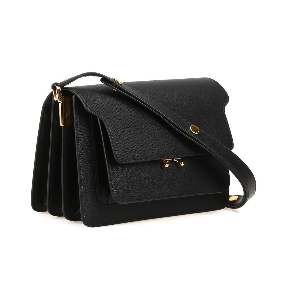 Marni Medium Saffiano Leather Shoulder Bag Black