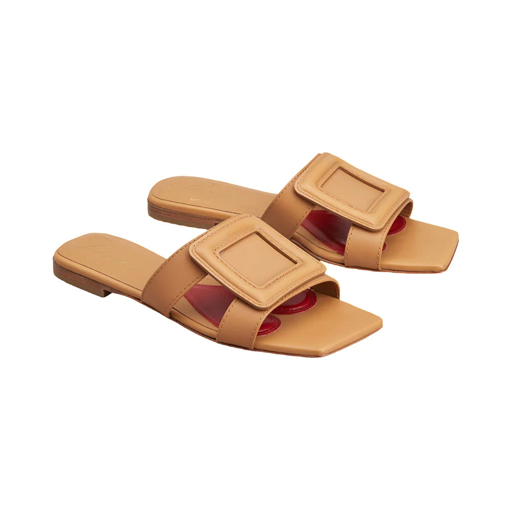 Roger Vivier Stitching Buckle Sandals Flat Leather Brown