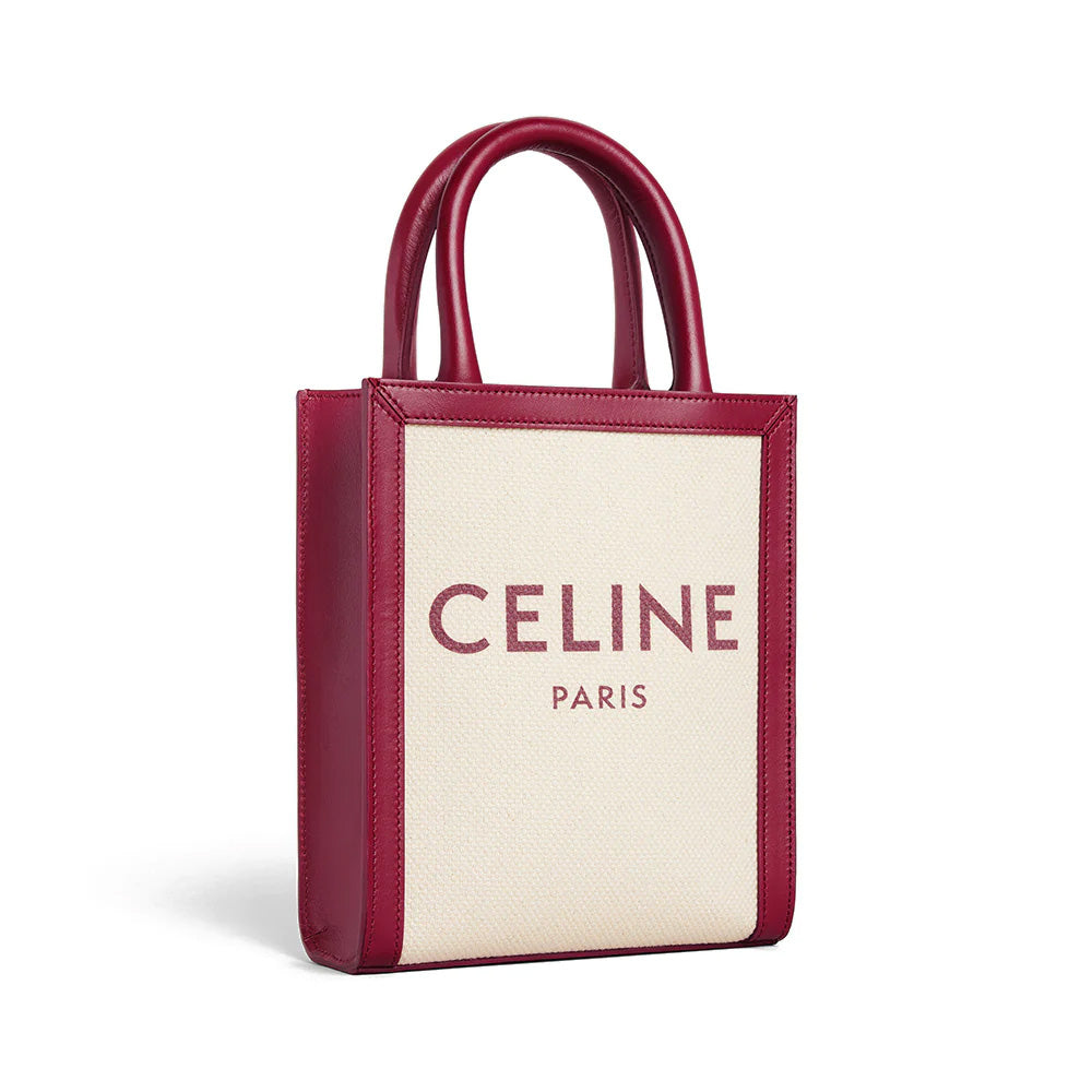 Celine Mini Vertical Cabas Logo Print Natural/Carmin