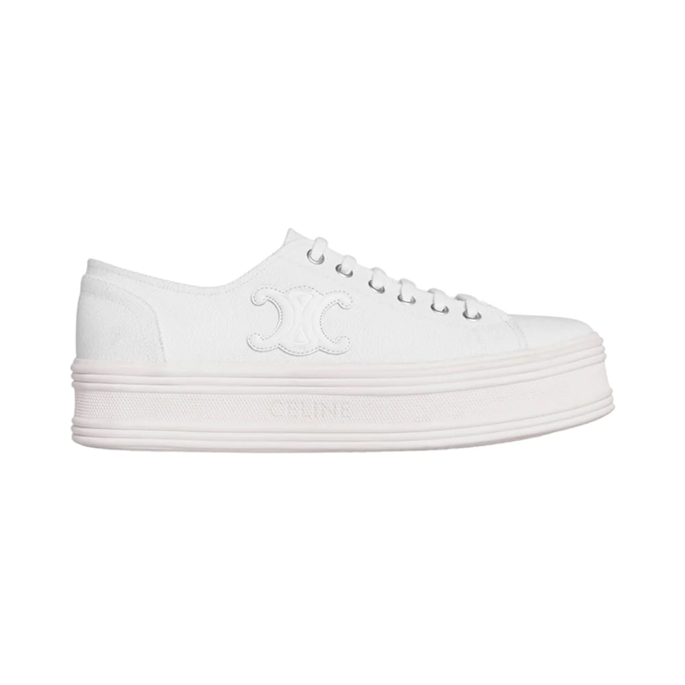 Celine Jane Low-Top Sneakers Canvas and Calfskin Leather White