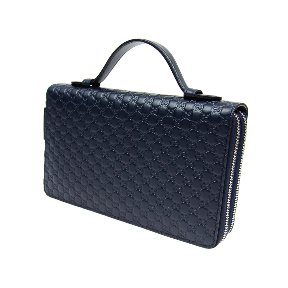 Gucci Clutch GG Monogram Wallet With Handle Dark Blue
