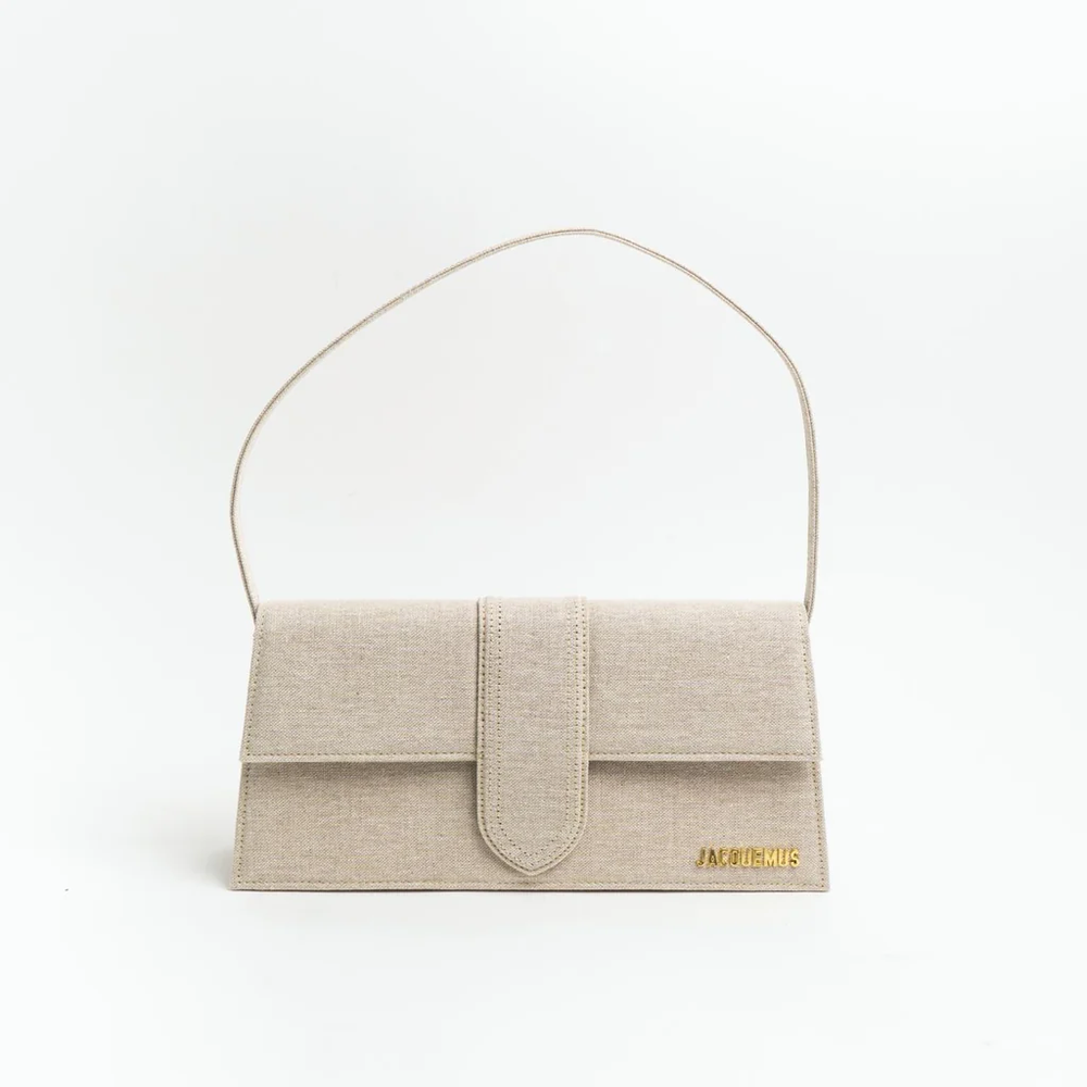 Jacquemus Le Bambino Long Linen Leather Shoulder Bag Light Greige