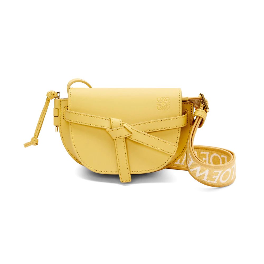 Loewe Mini Gate Dual Bag in Soft Calfskin Jacquard Dark Yellow 